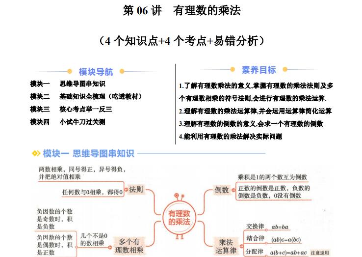 七年级（上）数学有理数的乘法暑假预习讲义（人教版）