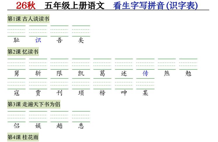 2026秋语文五年级上册【识字注音+看拼音写词语】专练