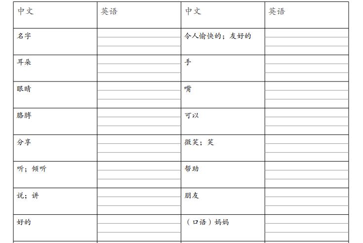 2026秋人教PEP版三年级上册英语单词默写表