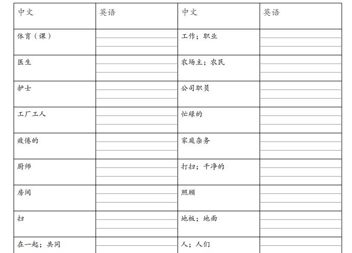 2026秋人教PEP版四年级上册英语单词默写表