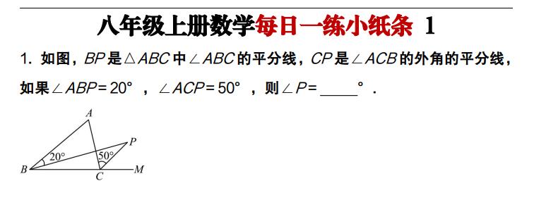 八年级上册数学每日一练小纸条（含答案解析59页）